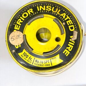 Vintage Superior Insulated Wire No. 18 SPT Flexible Cord 100ft Metal Spool White